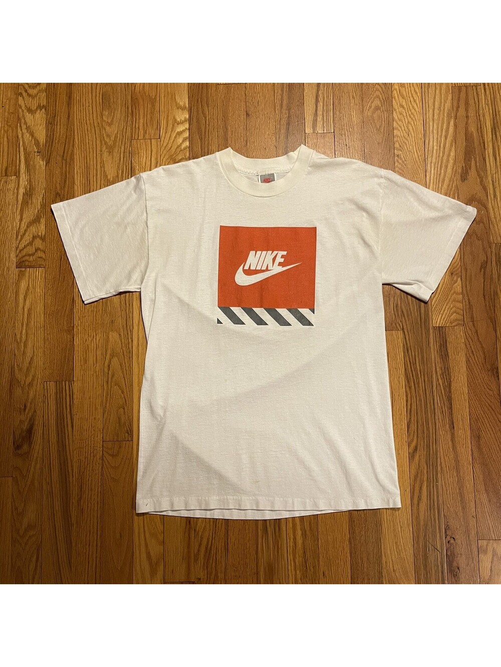 Vintage Nike Single Stitch Gray Tag MADE IN USA Orange Box logo Tee Men’s Size L